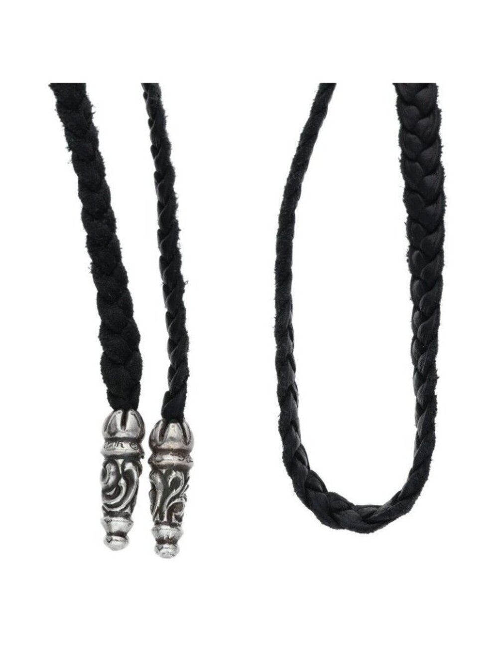 Chrome Hearts Leather Braid Large Scroll Blade Silver Necklace